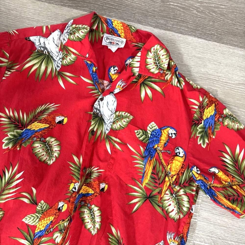 Vintage‎ Pacific Legend AOP Parrot Short Sleeve Hawaiian Shirt Men's SIze L